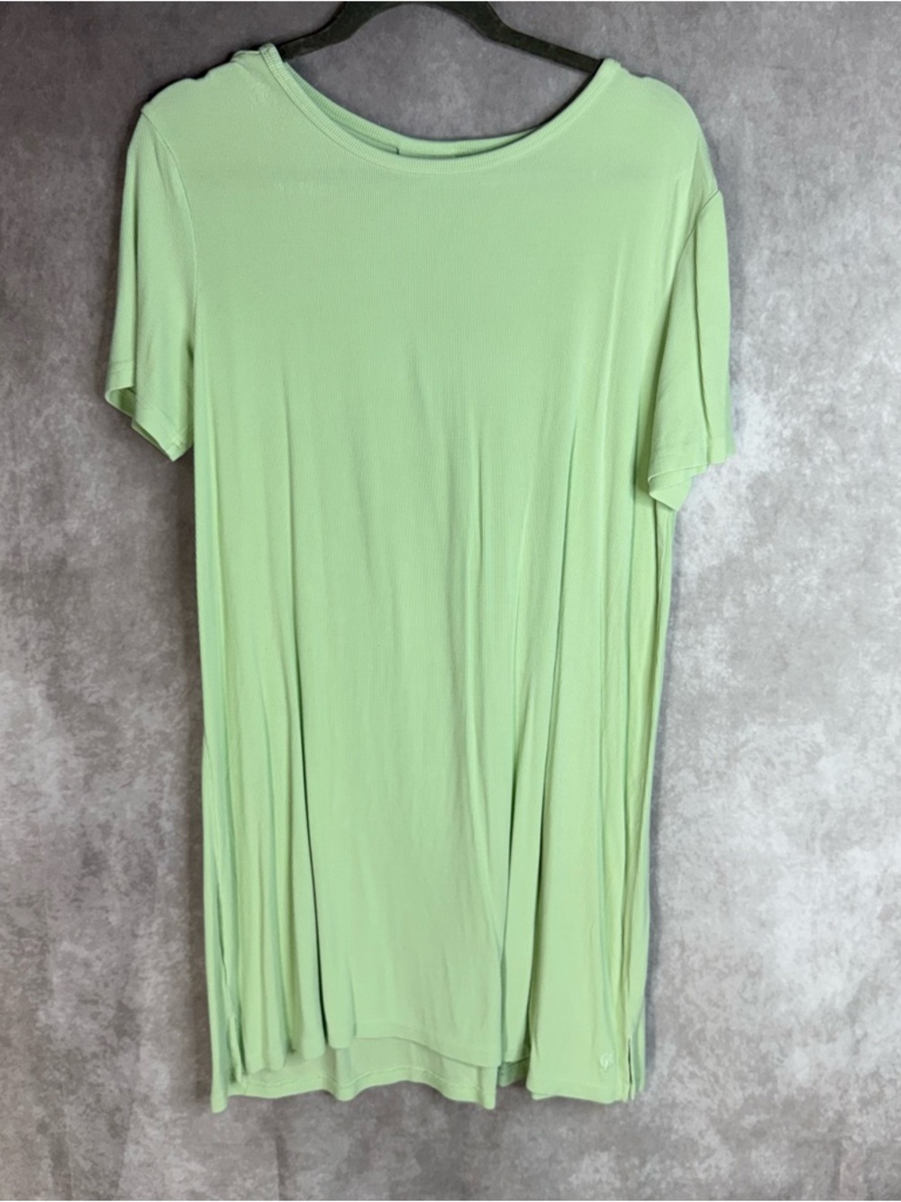 Cozy Earth Bamboo Rib-Knit Boyfriend Shortsleve PJ Sleep Dress In Green Sz S